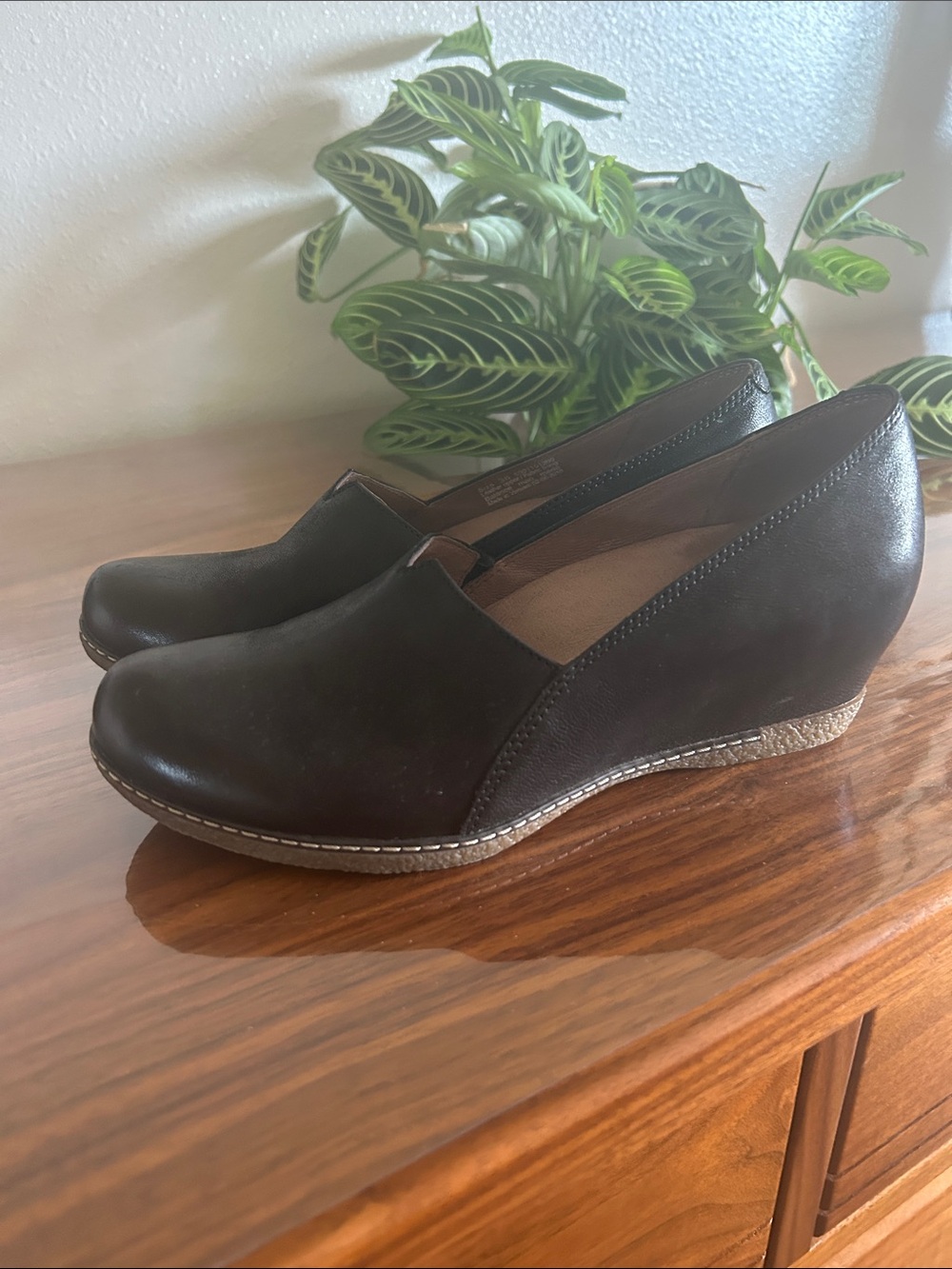 Dansko Black Leather Wedge Slip-On Pumps